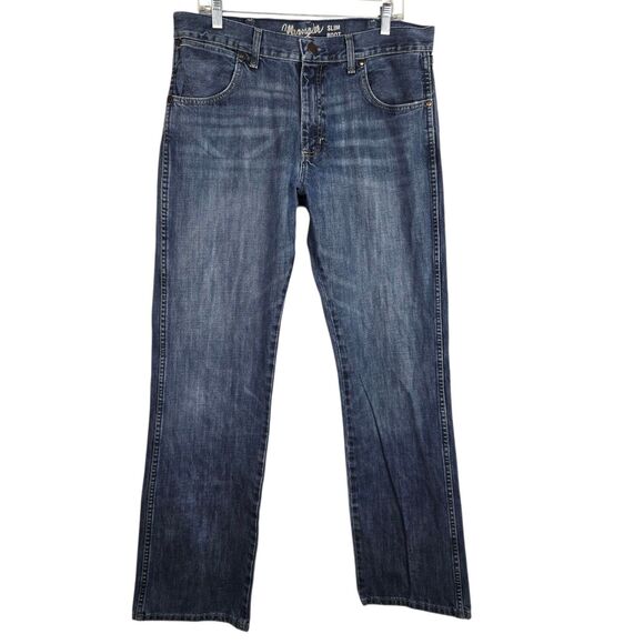 Wrangler Retro Slim Boot Jeans Sz 35 x 34 Blue Western Cowboy - Picture 1 of 9